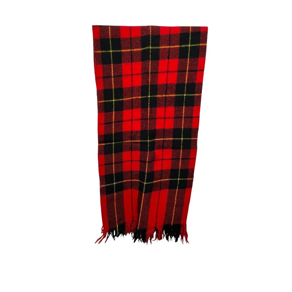 John Lawson & Sons Red Black Tartan Plaid 100% Worsted Wool Scarf Scotland‎ VTG